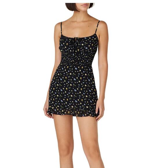 Reformation Dresses & Skirts - Reformation Black Mini Dress with Yellow & White Floral Print